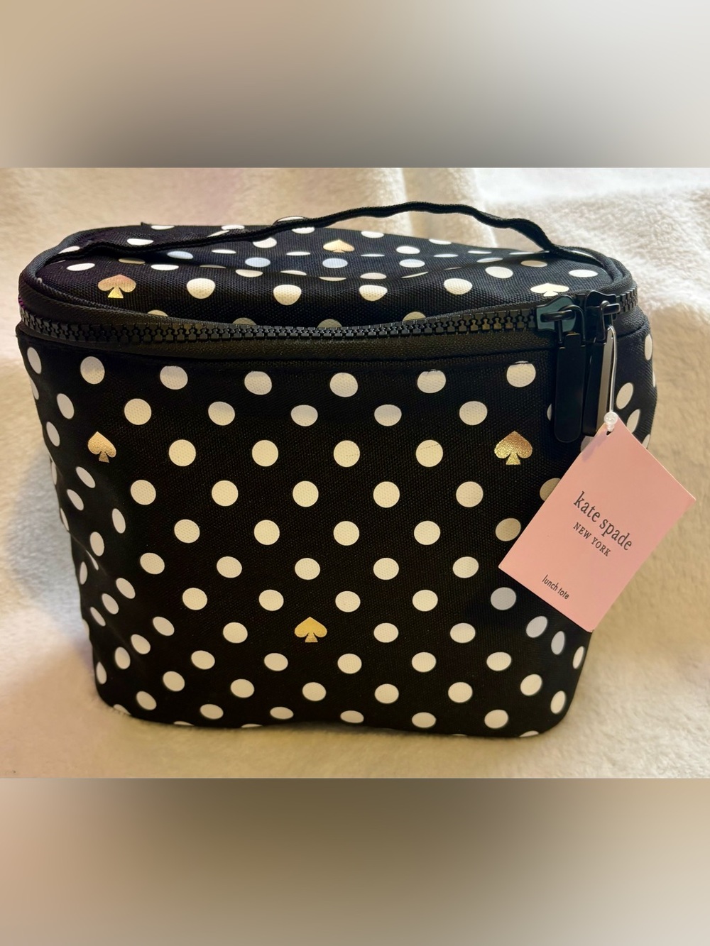 kate spade Black and White Polka Dot Cosmetic Case with Gold Spade Accents